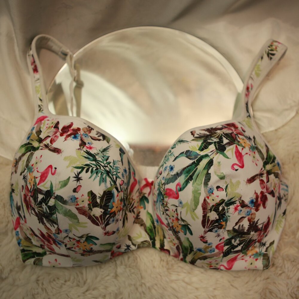 Cacique Lightly Lined Balconette Tropical Florida Flamingo Novelty Plus Size Bra